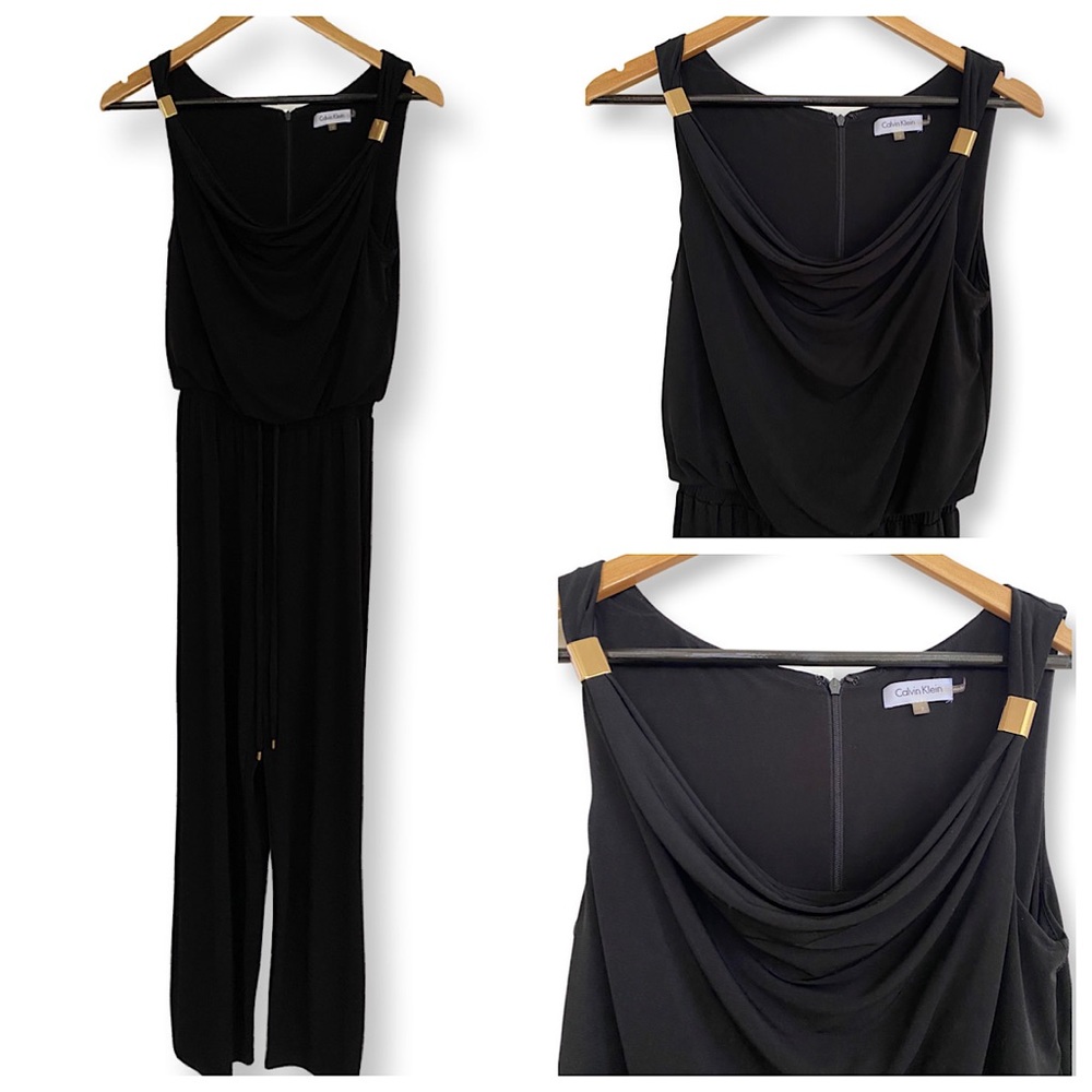Calvin Klein Cowl Neck  Black Maxi Jumpsuit.  Size:2